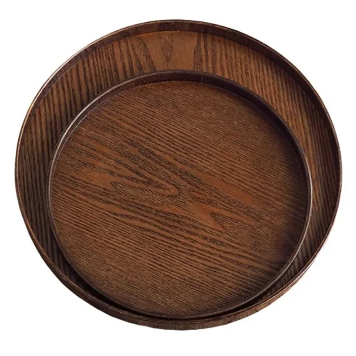 Decorative Round Wooden Serving Tray 21/27/30cm Wood Platter for Coffee for Home Table Breakfast Dinner Tea Food Trays