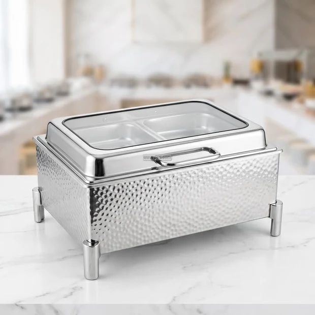 22 Inch Hammered Design Stainless Steel Golden Chafing Dish Food Warmer with Lid AZM041